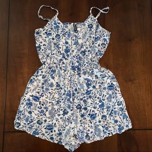 Blue and White Floral Romper